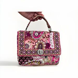 Vera Bradley Paisley Tote Crossbody Bag Multicolored Pink Gold Turnlock